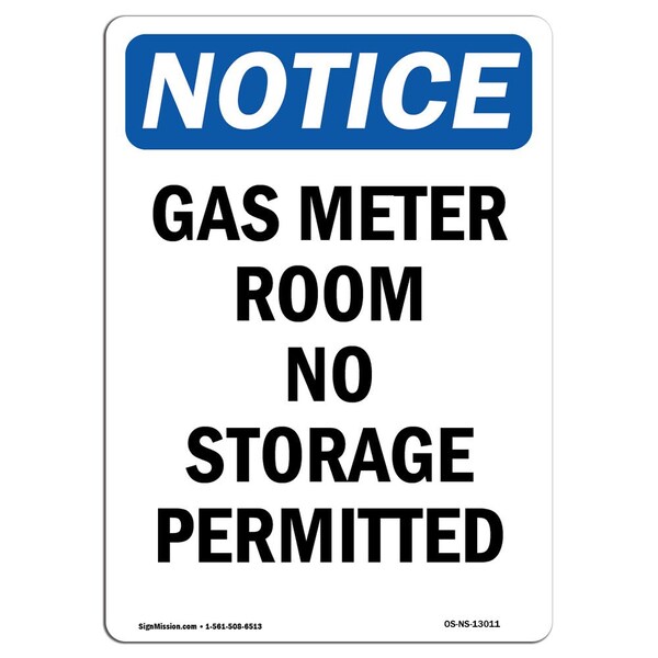 Signmission OSHA Notice, 7" Height, Gas Meter Room No Storage Permitted Sign, 7" X 5", Portrait OS-NS-D-57-V-13011 - main